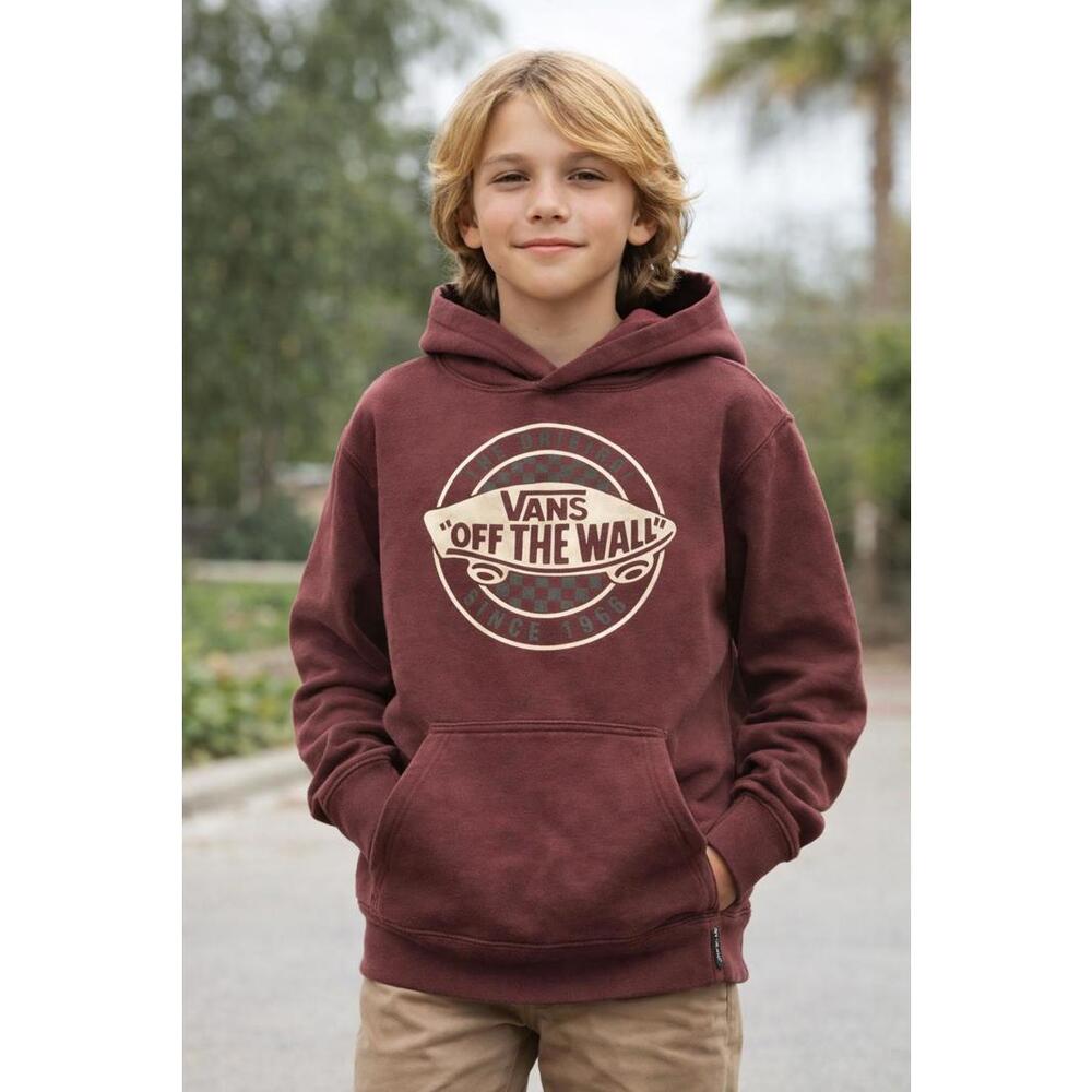Vans Boys Burgundy Hoodie Pullover Skate Logo Sweatshirt - Youth Large